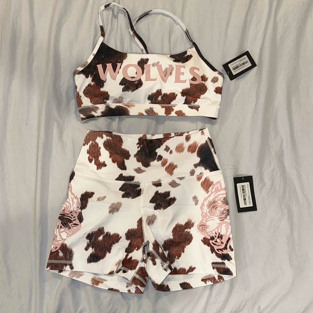 Darc Sport Cow Print Shorts & Sports Bra Set